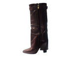 Faux Leather Kneel High Fold Over Block Heel Boots - Boots - British D'sire