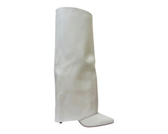 Faux Leather Kneel High Fold Over Stiletto Heel Boots - Boots - British D'sire