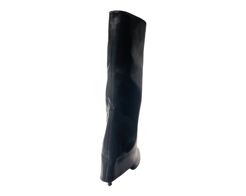Faux Leather Kneel High Fold Over Stiletto Heel Boots - Boots - British D'sire