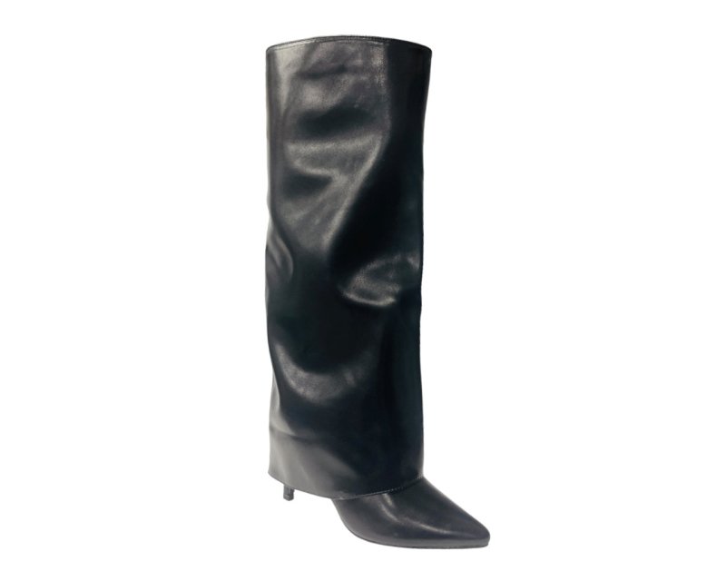 Faux Leather Kneel High Fold Over Stiletto Heel Boots - Boots - British D'sire
