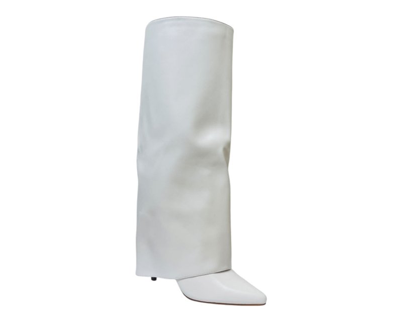 Faux Leather Kneel High Fold Over Stiletto Heel Boots - Boots - British D'sire