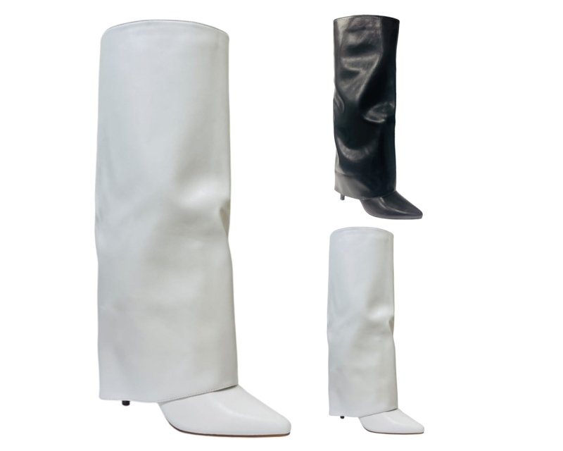 Faux Leather Kneel High Fold Over Stiletto Heel Boots - Boots - British D'sire
