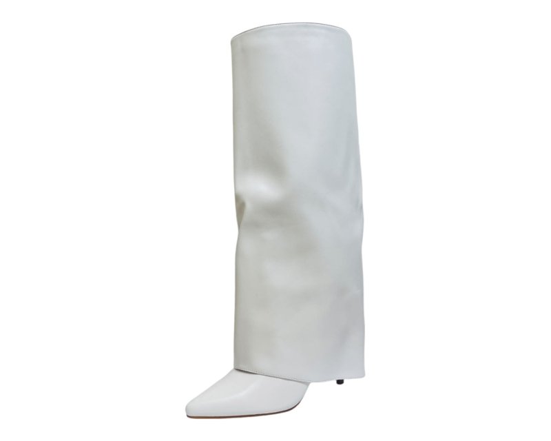 Faux Leather Kneel High Fold Over Stiletto Heel Boots - Boots - British D'sire