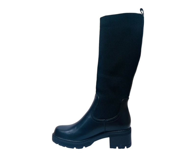 Faux Leather Knitted Knee High Boots - Boots - British D'sire