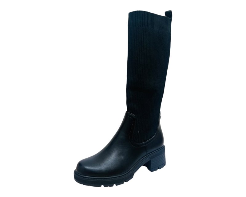 Faux Leather Knitted Knee High Boots - Boots - British D'sire