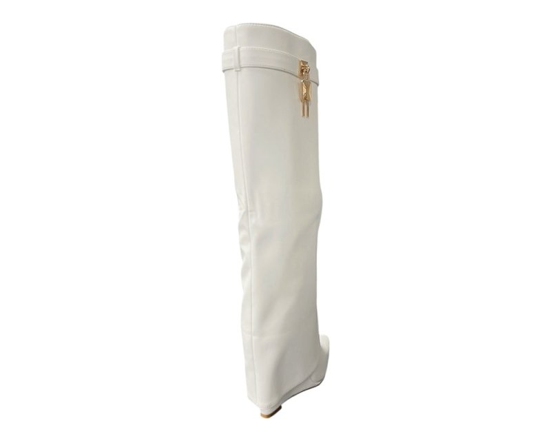 Faux Leather Padlock Knee High Fold Over Wedge Heel Boots - Boots - British D'sire