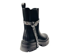 Faux Leather Rhinestone Chelsea Ankle Boots - Boots - British D'sire