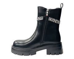 Faux Leather Rhinestone Chelsea Ankle Boots - Boots - British D'sire