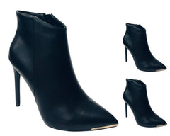 Faux Leather Stiletto Heel Ankle Boots - Boots - British D'sire
