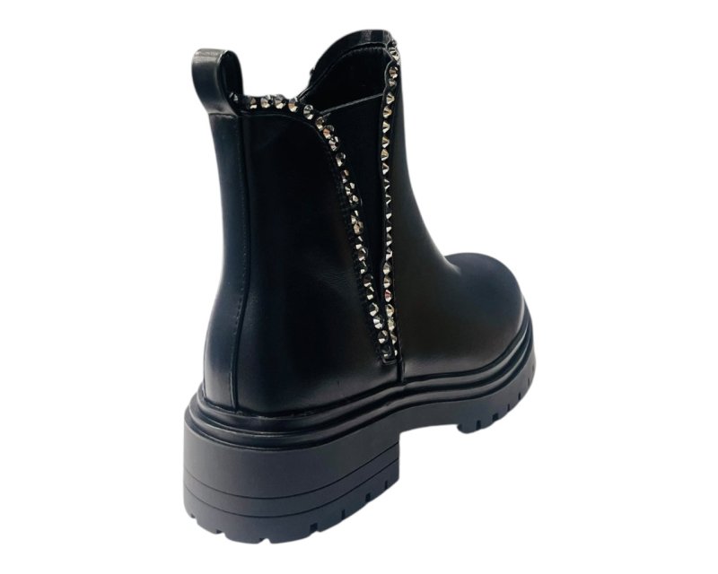 Faux Leather Stud Zip Ankle Boots - Boots - British D'sire
