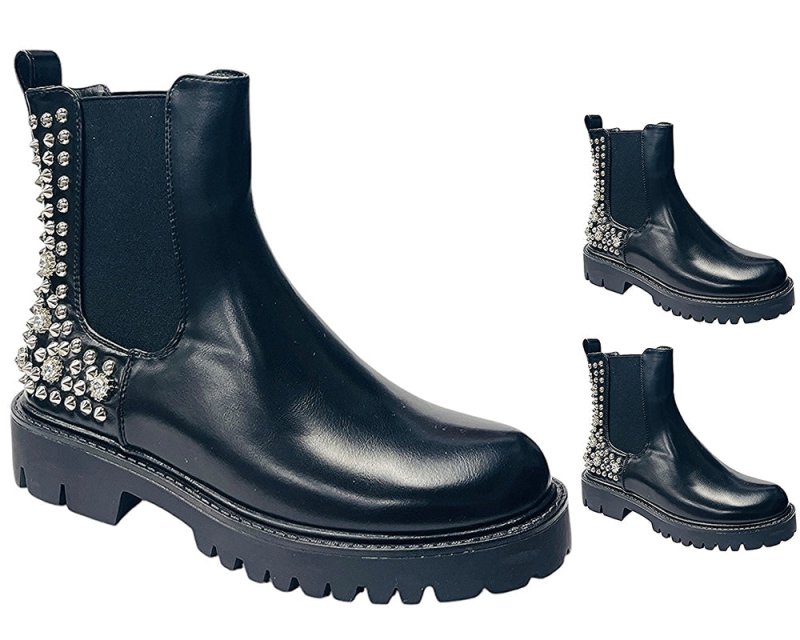 Faux Leather Studded Chelsea Ankle Boots - Boots - British D'sire