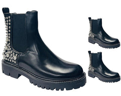 Faux Leather Studded Chelsea Ankle Boots - Boots - British D'sire