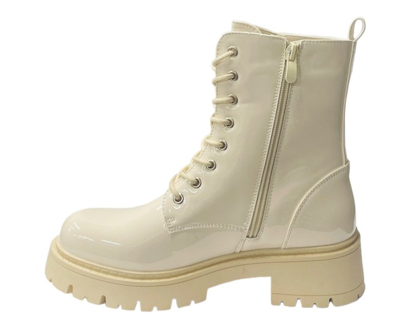 Faux Patent Chunky Sole Ankle Boots - Boots - British D'sire