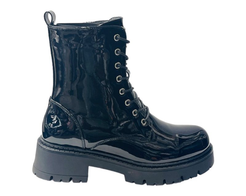 Faux Patent Chunky Sole Ankle Boots - Boots - British D'sire