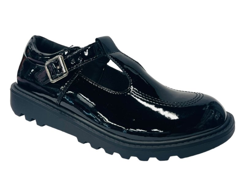 Faux Patent Leather Buckle T - Bar Flat Shoes - Flats - British D'sire Main image