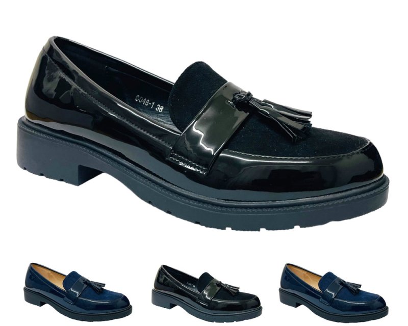 Faux Patent Leather Tassel Slip On Shoes - Shoes - British D'sire Main image