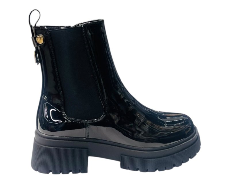 Faux Patent Leather Zip Ankle Boots - Boots - British D'sire
