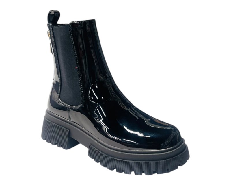 Faux Patent Leather Zip Ankle Boots - Boots - British D'sire