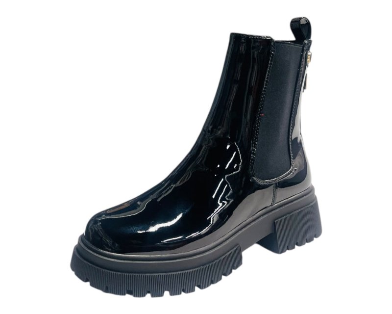 Faux Patent Leather Zip Ankle Boots - Boots - British D'sire