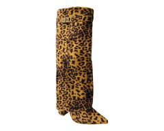 Faux Suede Calf High Fold Over Block Heel Boots - Boots - British D'sire
