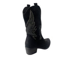 Faux Suede Embroidered Cowboy Ankle Boots - Boots - British D'sire