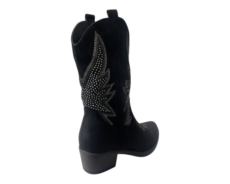Faux Suede Embroidered Cowboy Ankle Boots - Boots - British D'sire