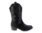 Faux Suede Embroidered Cowboy Ankle Boots - Boots - British D'sire