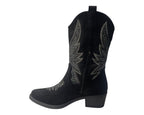 Faux Suede Embroidered Cowboy Ankle Boots - Boots - British D'sire