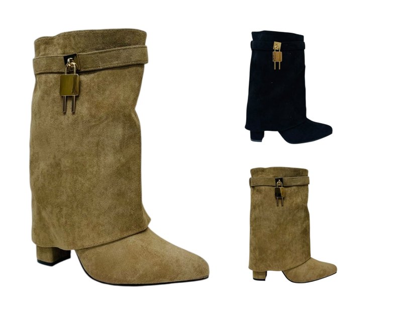 Faux Suede Fold Over Padlock Ankle Boots Secondary image