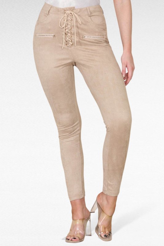 Faux suede lace up front tie skinny leg trousers - Trouser - British D'sire