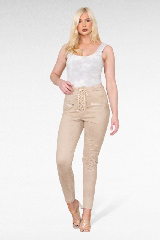 Faux suede lace up front tie skinny leg trousers - Trouser - British D'sire