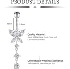 FECTAS 3pcs Belly Button Bars Silver Gold Belly Bar Surgical Steel 14G Navel Bars Belly Button Piercing Jewellery Butterfly Dangle - Body Jewellery - British D'sire