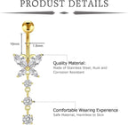 FECTAS 3pcs Belly Button Bars Silver Gold Belly Bar Surgical Steel 14G Navel Bars Belly Button Piercing Jewellery Butterfly Dangle - Body Jewellery - British D'sire