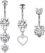 FECTAS 3pcs Belly Button Bars Silver Gold Belly Bar Surgical Steel 14G Navel Bars Belly Button Piercing Jewellery Heart Dangle - Body Jewellery - British D'sire