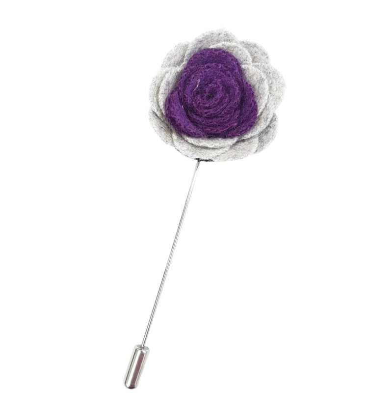 Felt Rose Lapel Pin, Grey and Purple - All Products - British D'sire
