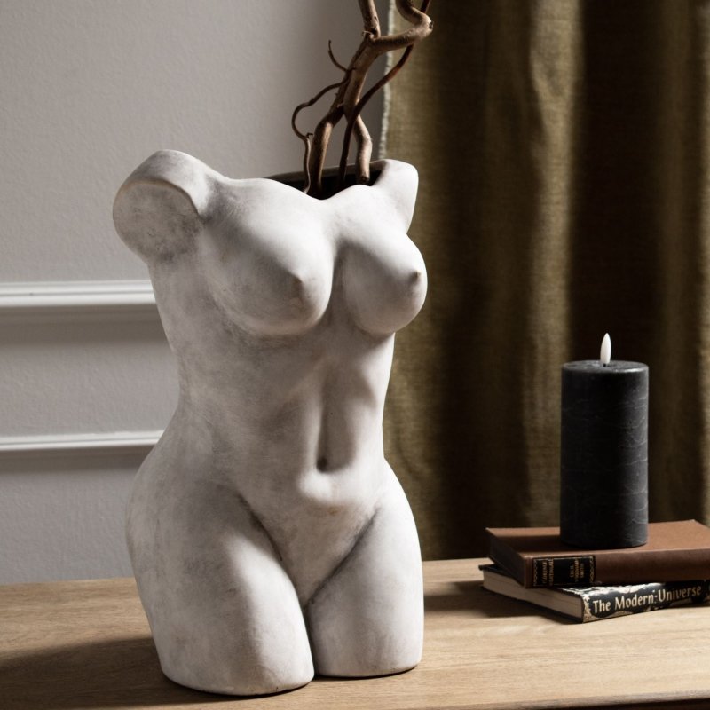 Female Figure Vase - Antique White Stoneware Decorative Vase - Vases - British D'sire