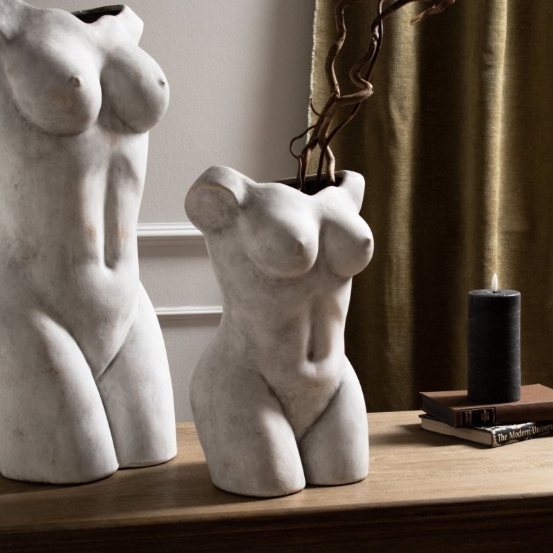 Female Figure Vase - Antique White Stoneware Decorative Vase - Vases - British D'sire