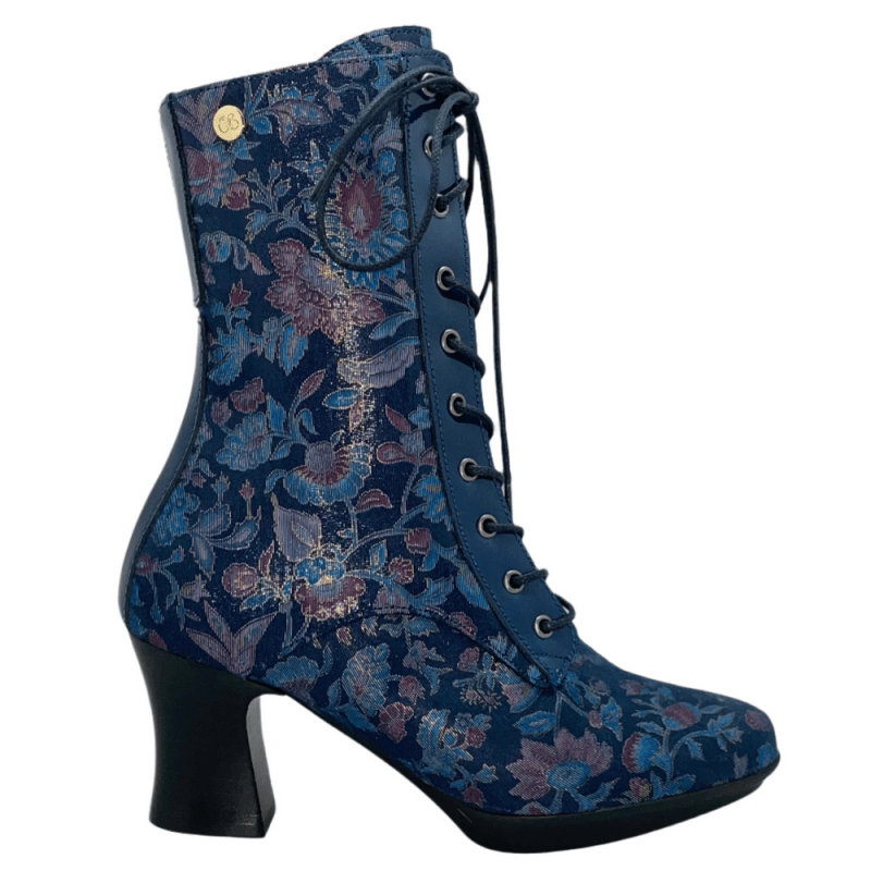 Fergie - Navy Floral victorian lace up - Ankle boot - British D'sire Main image