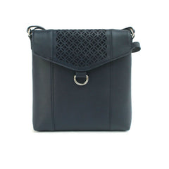 Finest Soft Leather Crossbody Bag with Victorian cut design detailing panel - Navy/Navy - British D'sire