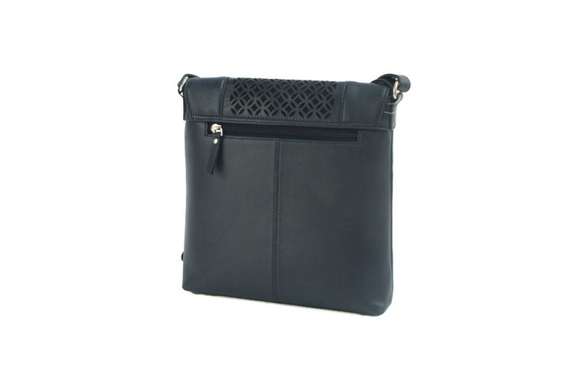 Finest Soft Leather Crossbody Bag with Victorian cut design detailing panel - Navy/Navy - British D'sire