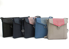 Finest Soft Leather Crossbody Bag with Victorian cut design detailing panel - Navy/Navy - British D'sire