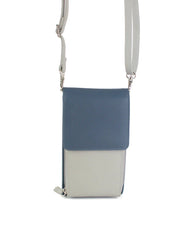 Finest Soft Leather Slim Cross Body Handbag Purse Marian Blue & Grey - British D'sire