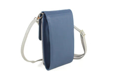 Finest Soft Leather Slim Cross Body Handbag Purse Marian Blue & Grey - British D'sire