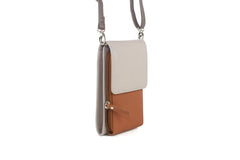 Finest Soft Leather Slim Cross Body Handbag Purse Marian Ivory & Tan - British D'sire