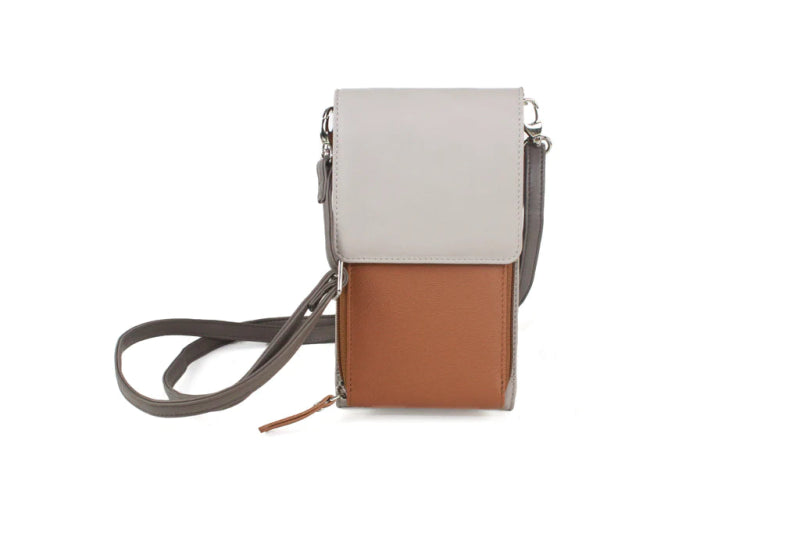 Finest Soft Leather Slim Cross Body Handbag Purse Marian Ivory & Tan - British D'sire
