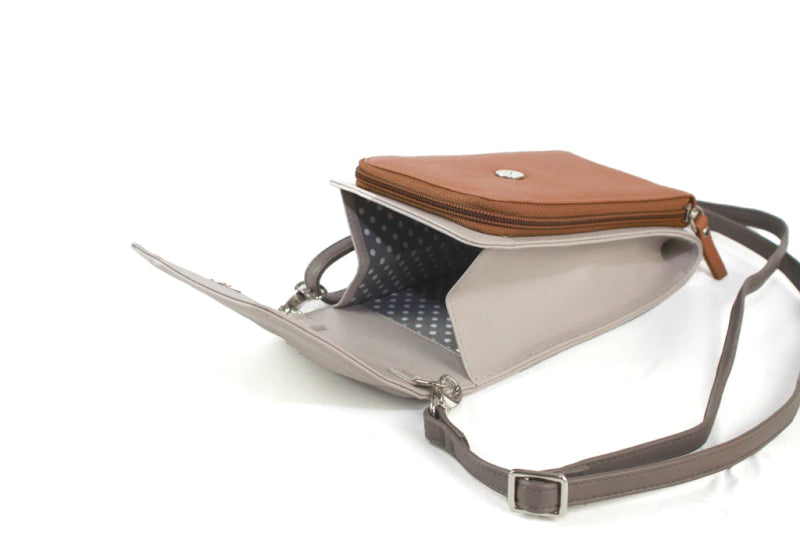Finest Soft Leather Slim Cross Body Handbag Purse Marian Ivory & Tan - British D'sire