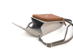 Finest Soft Leather Slim Cross Body Handbag Purse Marian Ivory & Tan - British D'sire