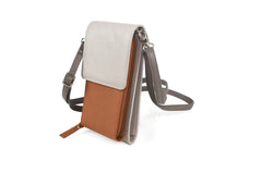 Finest Soft Leather Slim Cross Body Handbag Purse Marian Ivory & Tan - British D'sire