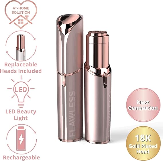 Finishing Touch Flawless Next Generation Facial Hair Remover, Rechargeable, 2 x Replacement Heads Included, Blush - Facial Hair Remover - British D'sire