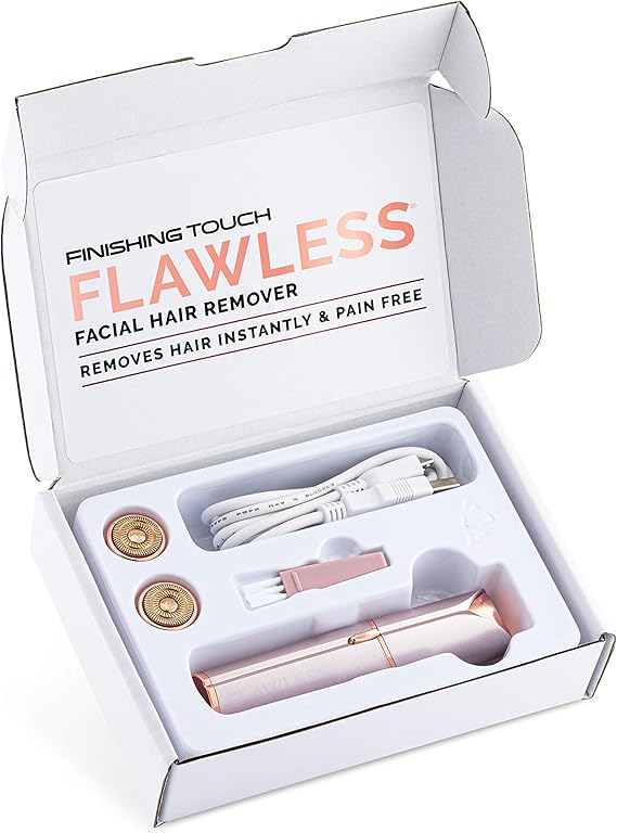 Finishing Touch Flawless Next Generation Facial Hair Remover, Rechargeable, 2 x Replacement Heads Included, Blush - Facial Hair Remover - British D'sire